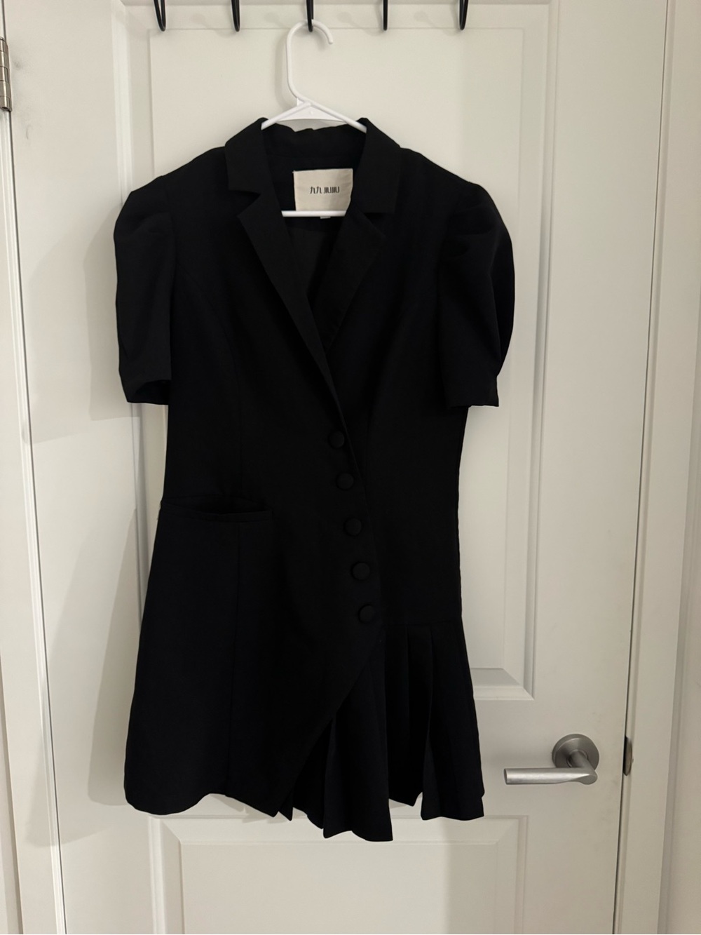 Black Tailored Puff-Sleeve Mini Dress